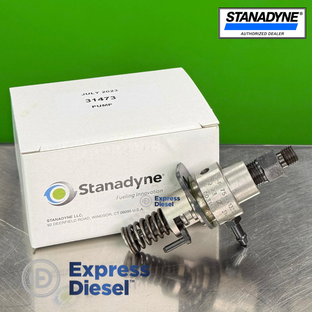 close up of genuine stanadyne fuel injection pump showing engraved 31473 and lister petter 751-41323 oem part numbers