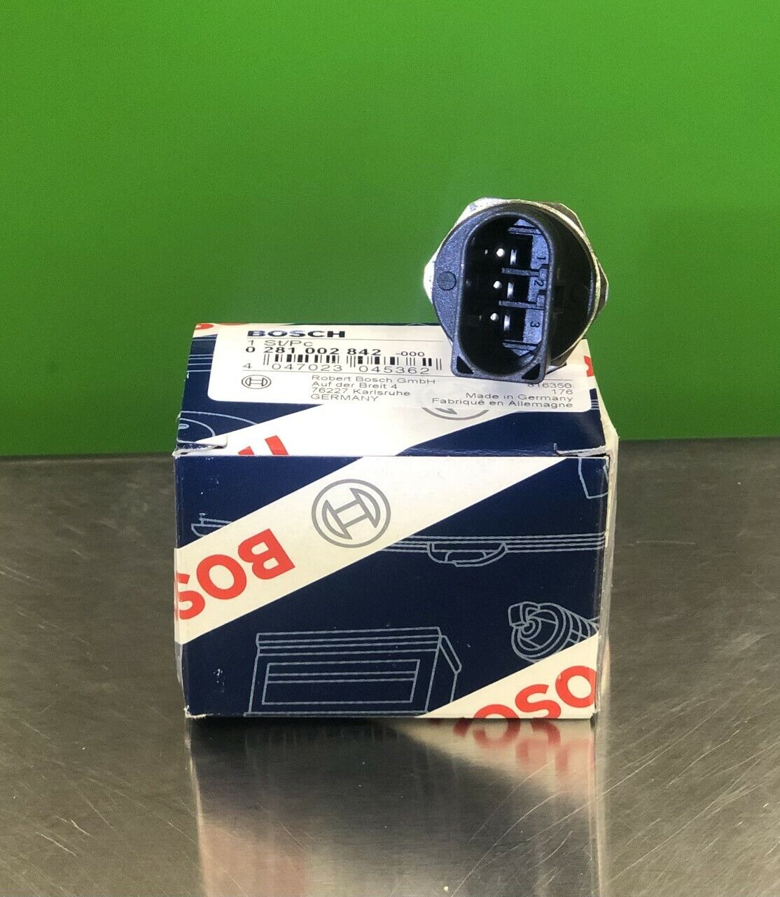 Bosch 0281002842 rail pressure sensor part number label OEM diesel sensor Germany