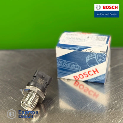 bosch 0281002930 fuel rail pressure sensor and genuine bosch product packaging