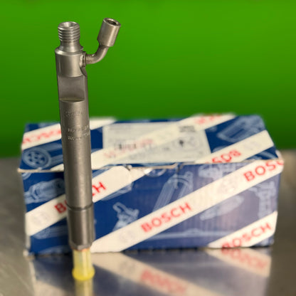0432191756 bosch fuel injector angled view with protective cap and bosch packaging