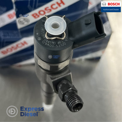 Close-up of Bosch 0445110463 genuine diesel fuel injector nozzle and connector