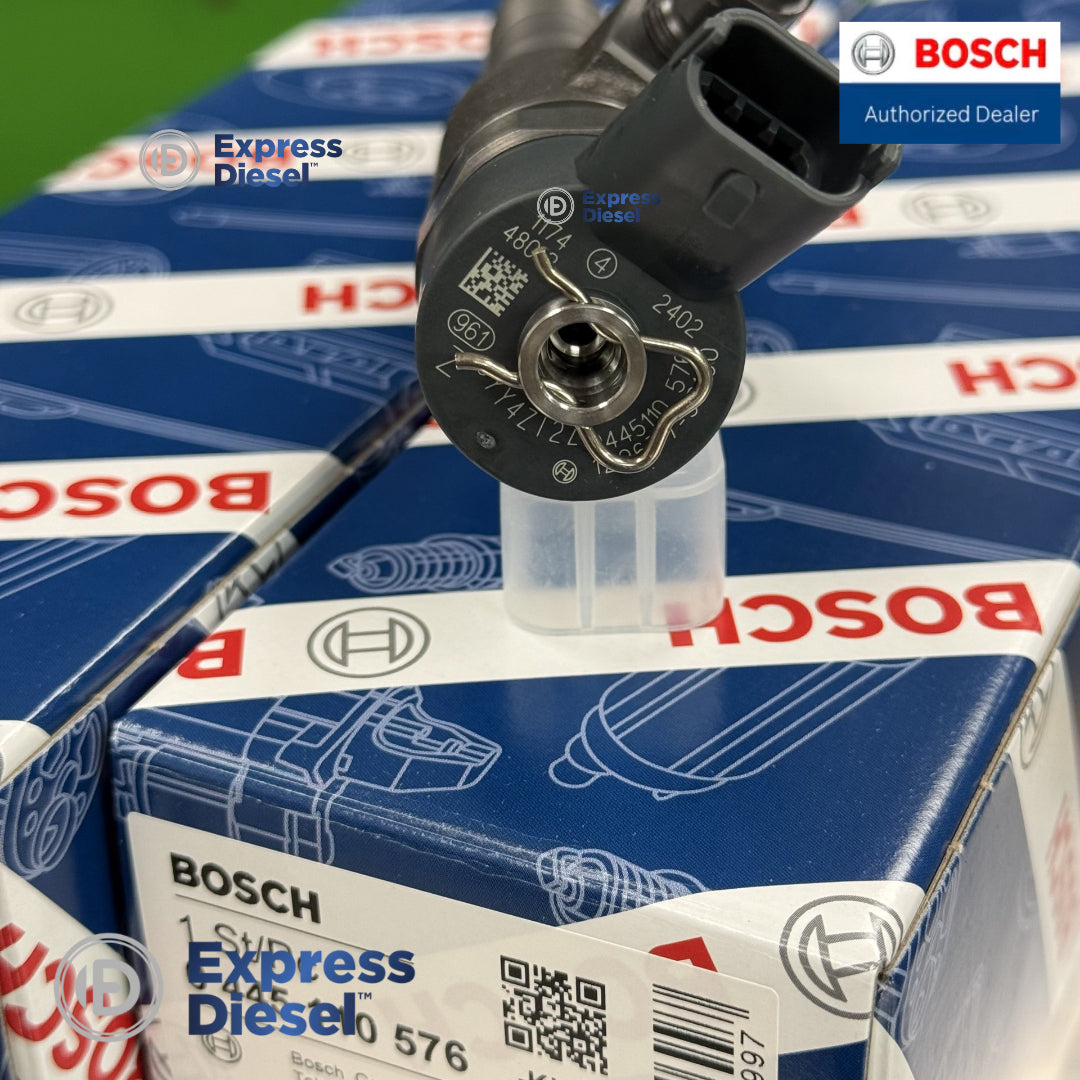 Close-up of the electrical connector on Bosch 0445110576 diesel fuel injector