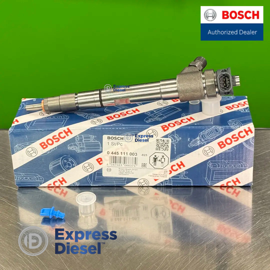 close up of genuine bosch fuel injector packaging for part number 0445111003 compatible with bobcat equipment