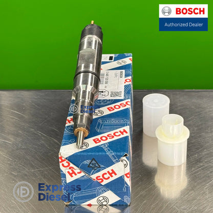 genuine bosch 0445120056 fuel injector standing upright with original packaging for man d2848 le422 le423 engines