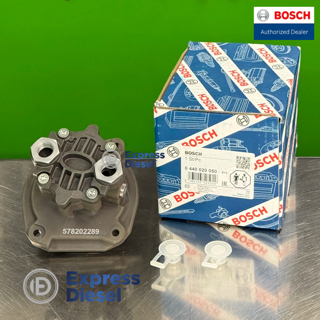 genuine bosch 0440020050 diesel gear pump showing threaded fuel ports and original bosch box