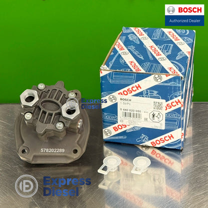 genuine bosch 0440020050 diesel gear pump showing threaded fuel ports and original bosch box