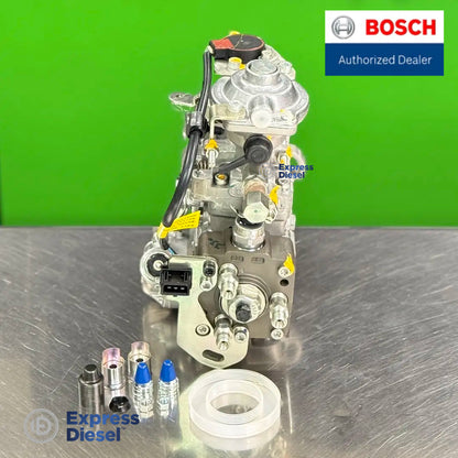 rear view of bosch 0460423035 diesel injection pump showing fuel connections and included installation hardware