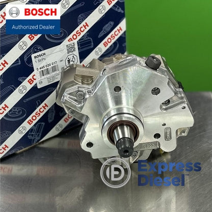Side view of Bosch 0445020017 CP3 fuel injection pump for Duramax LB7 diesel engine