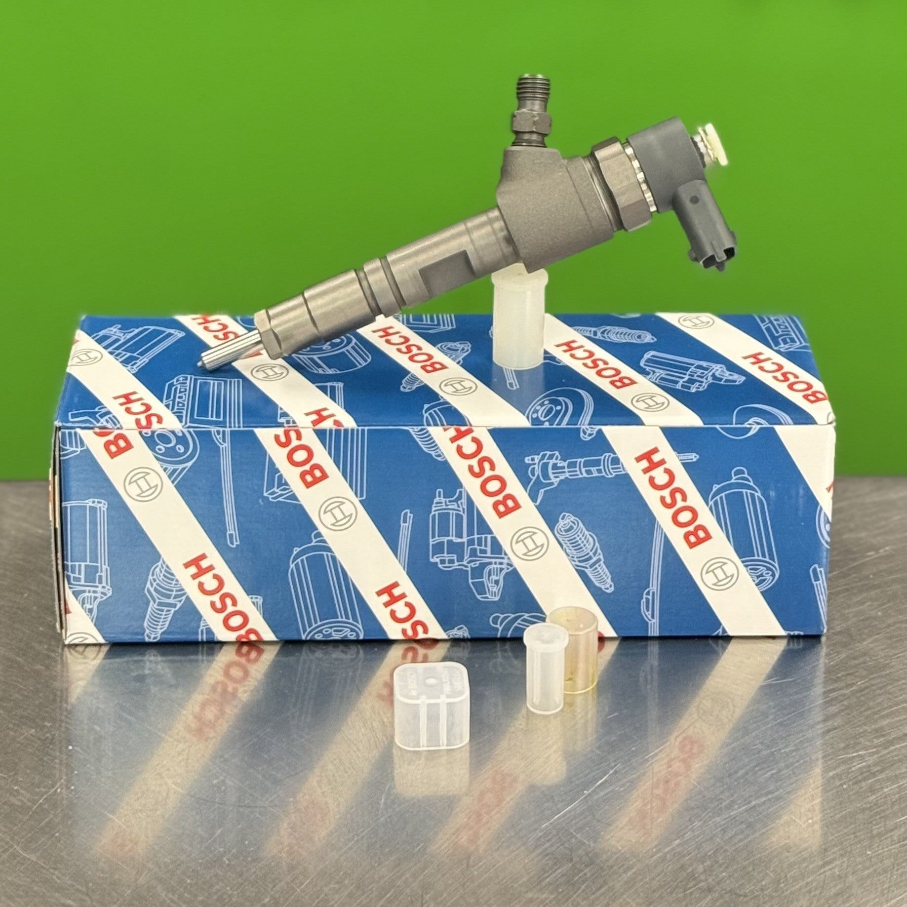 Side view of Bosch 0445110777 diesel fuel injector for Kubota V2403 engine