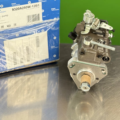 Close-up of Delphi diesel fuel injection pump 9320A250W showing governor housing and fittings