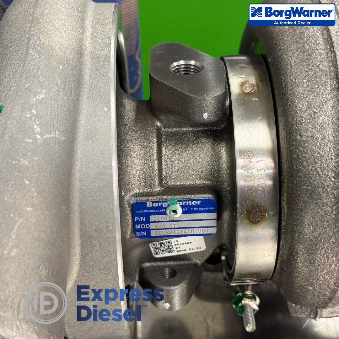 borgwarner 318615 s2a turbocharger original manufacturer identification plate showing part number and model information