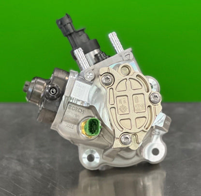 Close-up of Bosch 0445020538 fuel injection pump showing precision components and fittings 