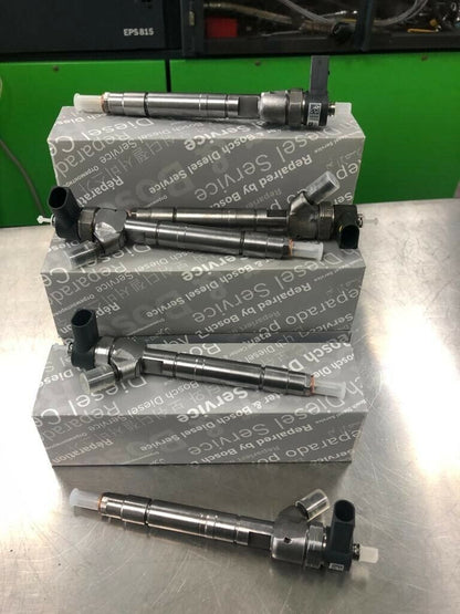 Side view of Bosch 0445110181 fuel injector set for Sprinter 2.7L OM612 diesel engine